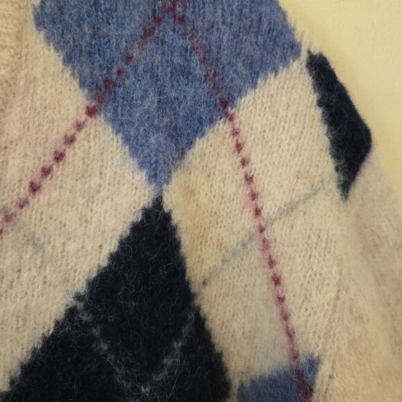 Goldwaters Vintage Pure Virgin Wool 80s Argyle V Neck Sweater Size XL - Picture 3 of 4